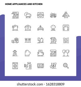 Set of Home Appliances And Kitchen Line Icon set 25 Icons. Vector Minimalism Style Design Black Icons Set. Linear pictogram pack.