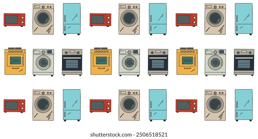 El conjunto de electrodomésticos: microondas, lavadora y secadora, nevera, cocina eléctrica y de gas