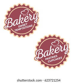 Set of home bakery logo stickers, labels, badges yellow with Chef Hat vector.