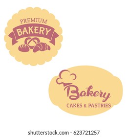 Set of home bakery logo stickers, labels, badges yellow with Chef Hat vector.