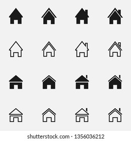 Set of home black and white vector icon.