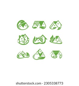 Set Home Building Leaf Nature Icon Collection Logo