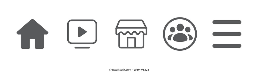 Set Home Button Video Shop Marketplace Friends Menu Facebook Icon Symbol Vector Template