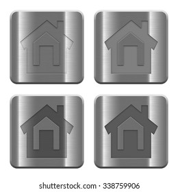 Set of Home buttons vector in brushed metal style. Arranged layer, color and graphic style structure.