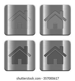 Set of home buttons vector in brushed metal style.