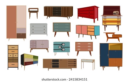Set of home cabinet furniture interior design icon