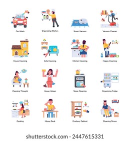 Set of Home Cleaning Flat Icons 