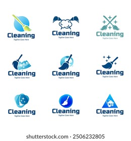 Set of Home Cleaning Services Logo Design Vector. Cleaning broom logo design.