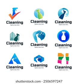 Set of Home Cleaning Services Logo Design Vector. Clean spray logo design.