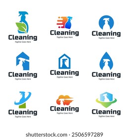Set of Home Cleaning Services Logo Design Vector. Clean spray logo design.