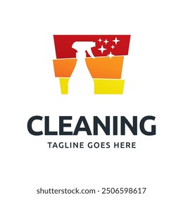 Conjunto de Vector de diseño de logotipo de servicios de limpieza del hogar. Diseño de logotipo de spray limpio.