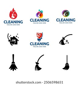 Set of Home Cleaning Services Logo Design Vector. Cleaning broom logo design.