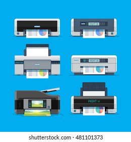 Set of home color Printers. Isolated Flat Vector Illustration