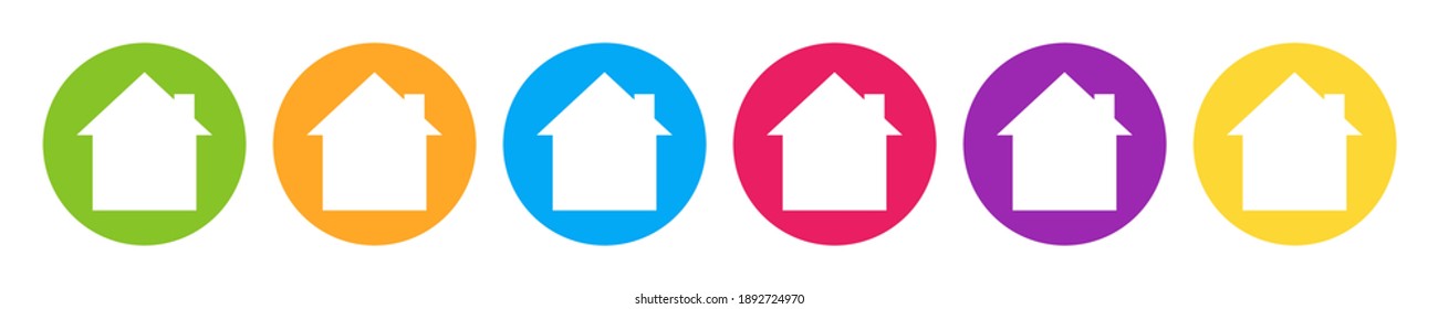 Establece los iconos de color de casa aislados en fondo blanco. Botones de icono de color de la colección. Señal de la casa, símbolos de estilo plano. Ilustración vectorial.