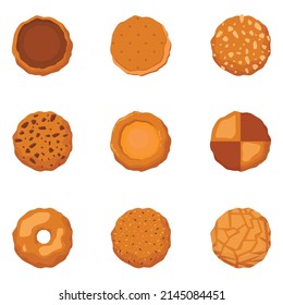 Set of home cookies different forms on white background. Vector illustration of pastries with delicious toppings for holidays in cartoon style.