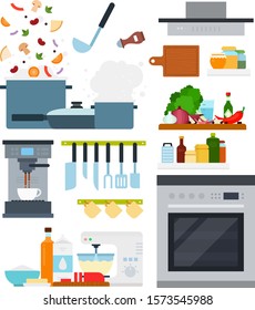 Set of Home Cooking icons flat vector illustration