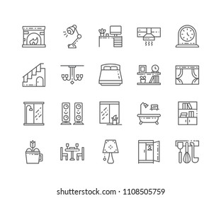 Set Of Home Decorations Outline Icons Isolated On White Background. Editable Stroke. 64x64 Pixel Perfect.