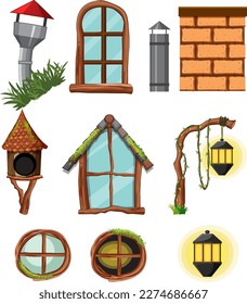 Set of home element cartoon style illustration