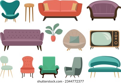 set of home furniture in flat style vector