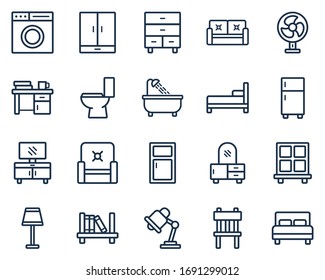 Set of Home furniture icon vector illustration in outline style.Interior icons for logo,web,landing page, stickers, and background