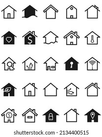 Set of home icon, Thin outline shape of house vector.
