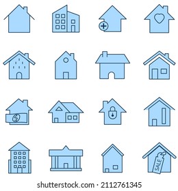 Set von Home Icon Vektorgrafik-Illustrator. Häusliches Symbol für die blaue Linie.