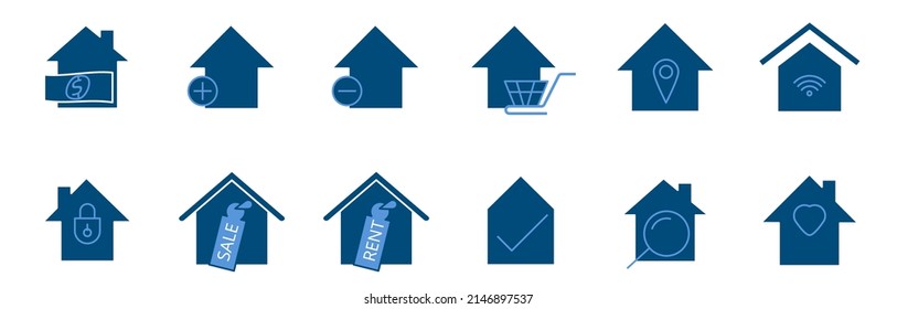 Conjunto de ilustrador vectorial de iconos domésticos. Símbolo de línea lineal azul de la casa.