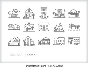 Set of home icons of different styles of houses svg