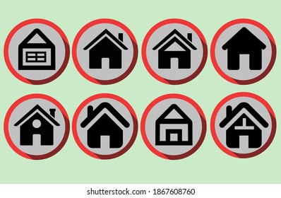 Set of Home icons with flat style vector isolated on cyan background.