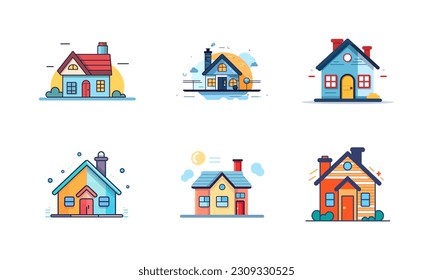 Set of home icons in flat style isolated on white background. Vector illustration