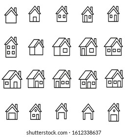 Set of home icons in modern thin line style. High quality black outline house symbols for web site design and mobile apps. Simple home pictograms on a white background.