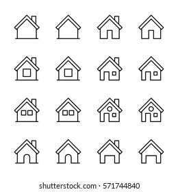 Set of home icons in modern thin line style. High quality black outline house symbols for web site design and mobile apps. Simple home pictograms on a white background.