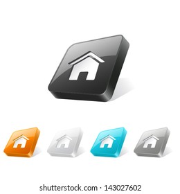 Set of home icons on 3d square buttons in different colors