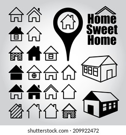 Set Of Home Icons. Home Sweet Home. Icon Set, Shapes, Logo.