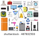 Set of Home, Kitchen and house electronics appliances. Various household equipment and facilities - major and small appliances, consumer electronics, kitchenware.