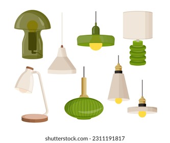 Set of home lamps concept. Elements of decor and interior for apartment. Comfort and coziness. Electricity and energy, lighting. Cartoon flat vector collection isolated on white background - Shutterstock ID 2311191817