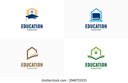 Set Of Home Learning Logo Designs Concept Vector. Home Education Logo Template, Real Estate Symbol