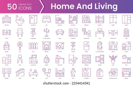 Set of home and living icons. Gradient style icon bundle. Vector Illustration