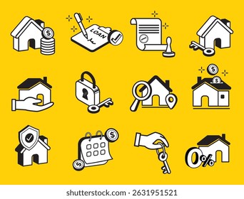 set of home loan icon concept, icon and symbol design, financial and loan concept