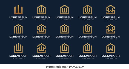 set of home logo combined with letter W, designs Template.