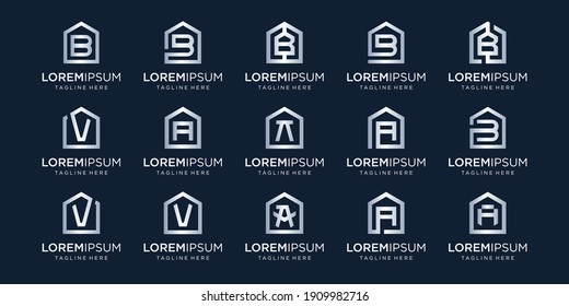 set of home logo combined with letter A, B, V, designs Template