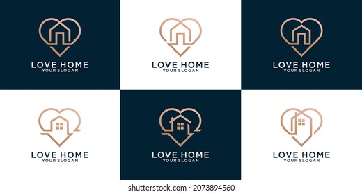 Set von Home-Logo mit kreativem Liebesdesign Premium Vector