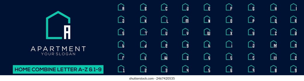 set of home logo design combined letter A to Z and numbers from 1 to 9. vector illustration