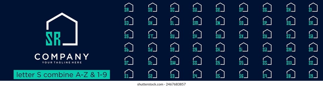 set of home logo design combined letter S with A to Z and numbers from 1 to 9. vector illustration