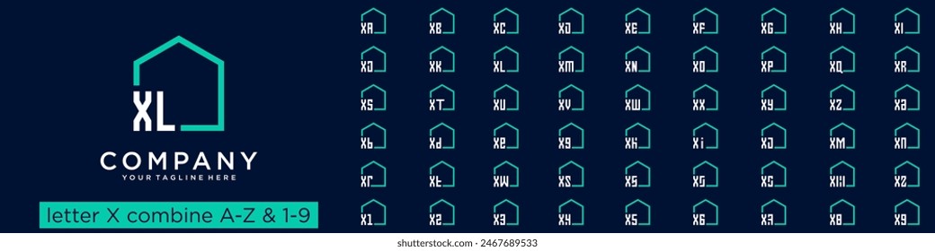 set of home logo design combined letter X with A to Z and numbers from 1 to 9. vector illustration