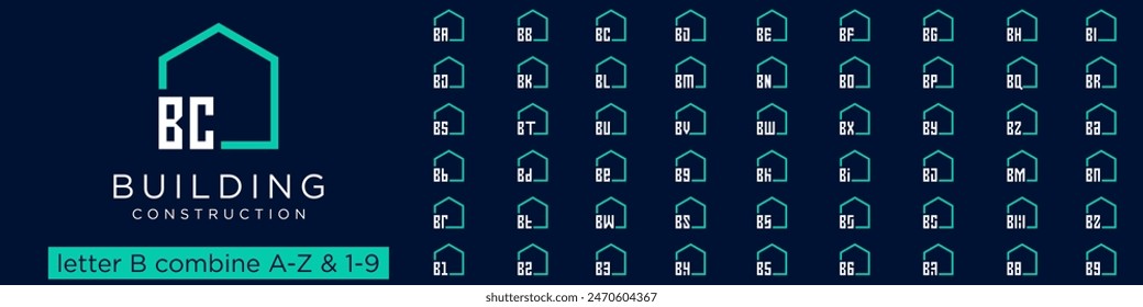 set of home logo design combined letter B with A to Z and numbers from 1 to 9. vector illustration