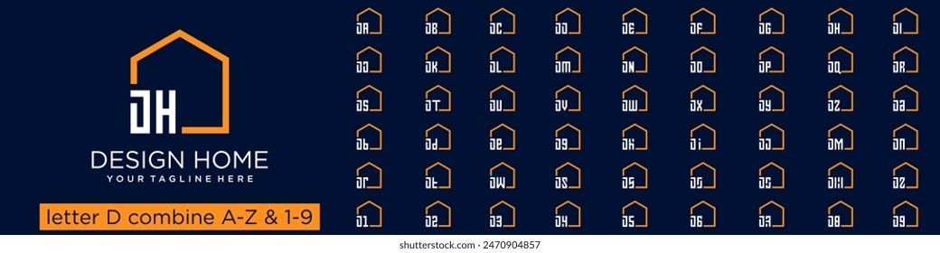 set of home logo design combined letter D with A to Z and numbers from 1 to 9. vector illustration