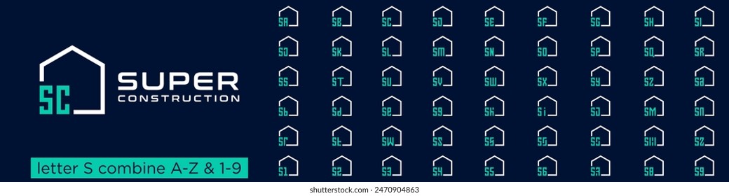 set of home logo design combined letter S with A to Z and numbers from 1 to 9. vector illustration