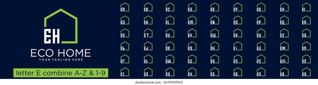 set of home logo design combined letter E with A to Z and numbers from 1 to 9. vector illustration