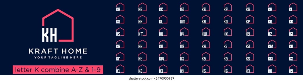 set of home logo design combined letter K with A to Z and numbers from 1 to 9. vector illustration